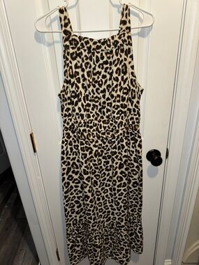 Time and Tru Leopard Print Midi Dress in Beige and Black